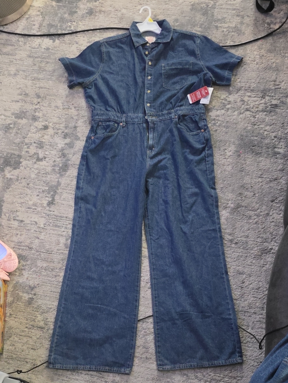 Signature by Levi Strauss Dark Blue Short-Sleeve Denim Jumpsuit